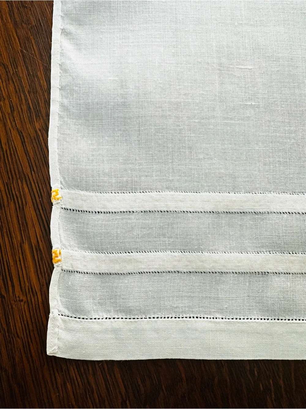 Vintage Hemstitched Linen Napkin with Greek Meander Pattern